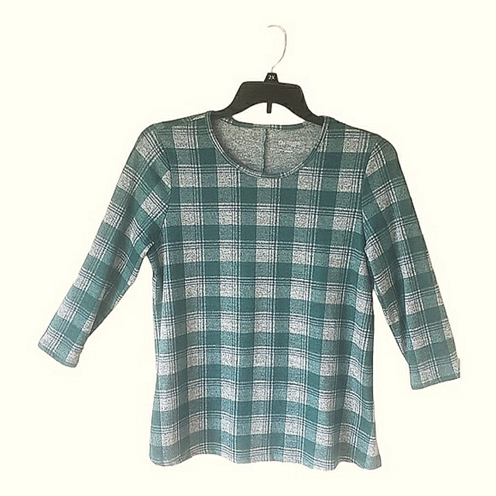 Kim Rogers Petite green plaid top, size MP